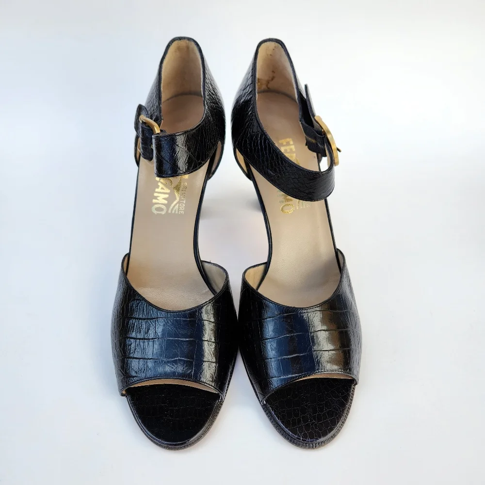 Salvatore Ferragamo Vintage 90s Crocodile Print Heels - Picture 2 of 8